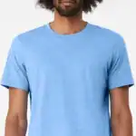 Carolina Blue Custom BELLA + CANVAS Jersey T-Shirt – 3001 shown on model