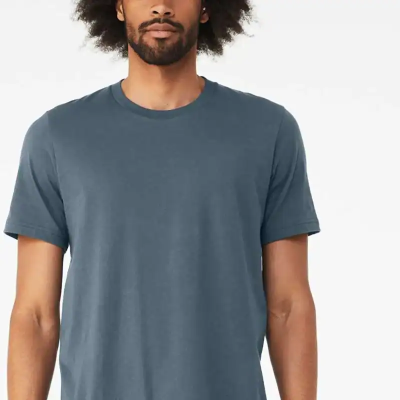 Slate Custom BELLA + CANVAS Jersey T-Shirt – 3001 shown on model
