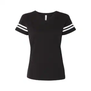 Black/White Custom Women’s Football Jersey Tee – V-Neck Fine Jersey for Team or Business Logo