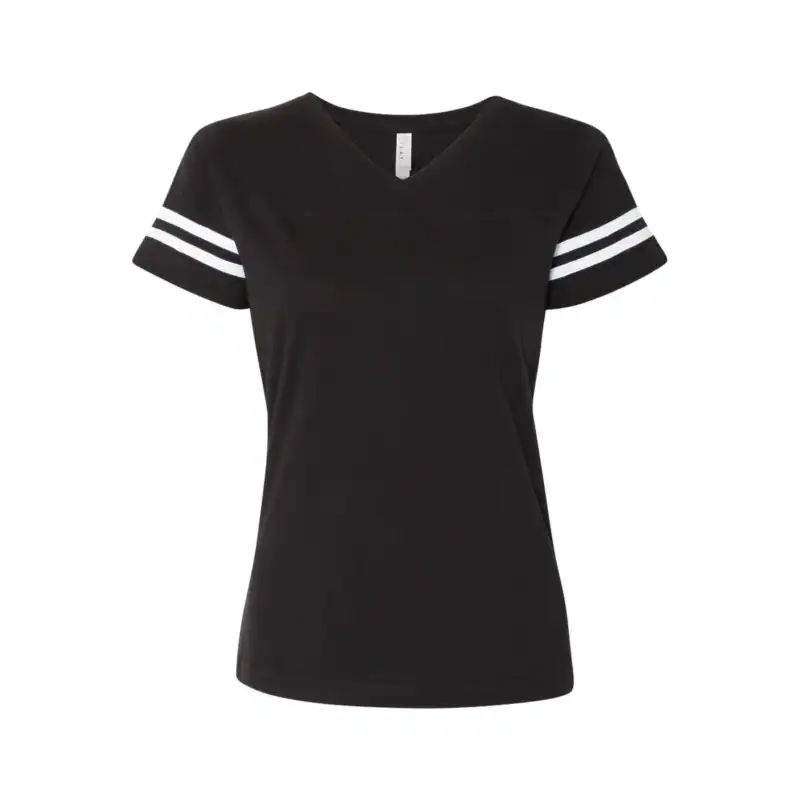 Custom Women’s Football Jersey Tee – V-Neck Fine Jersey for Team or Business Logo – Black/White Color Image Black/White Custom Women’s Football Jersey Tee – V-Neck Fine Jersey for Team or Business Logo
