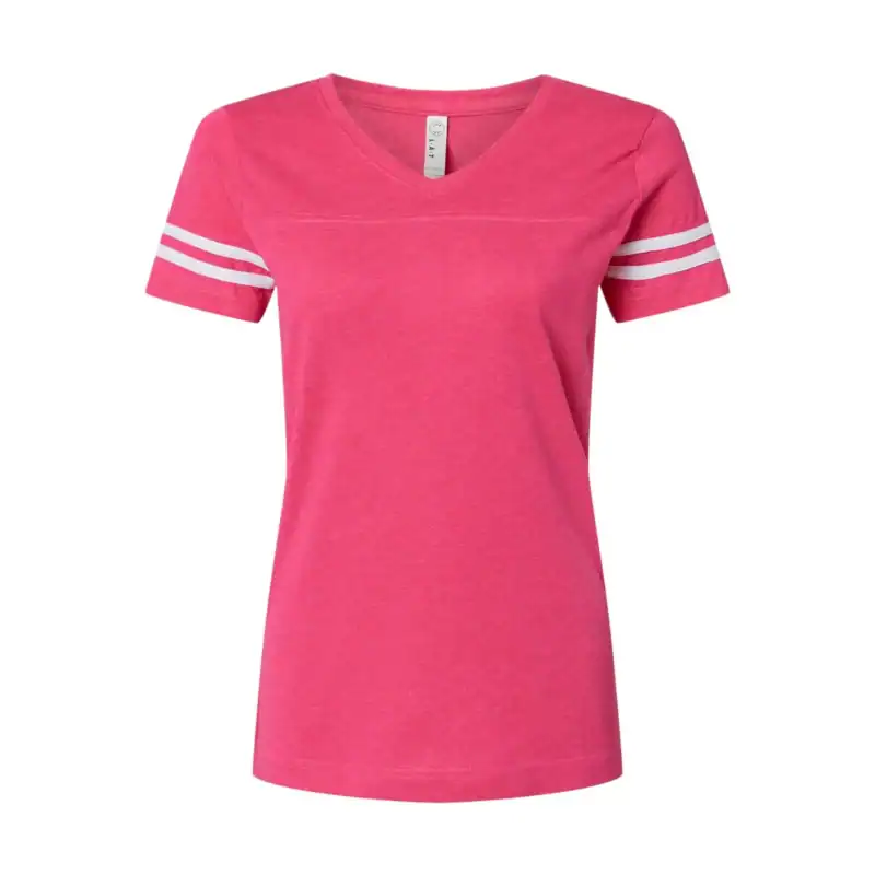 Pink/White Custom Women’s Football Jersey Tee – V-Neck Fine Jersey for Team or Business Logo