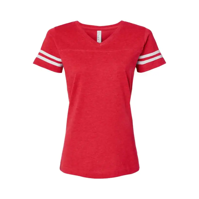 Red/White Custom Women’s Football Jersey Tee – V-Neck Fine Jersey for Team or Business Logo