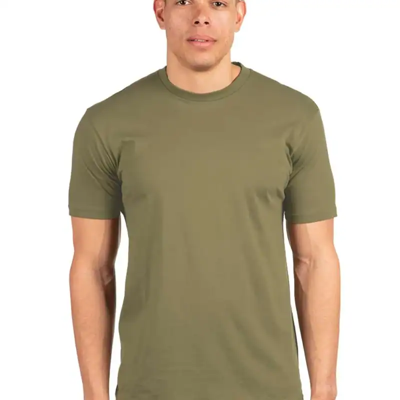 Military Green Custom Cotton T-Shirt – Next Level 3600 shown on model