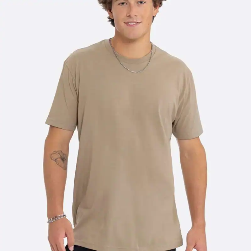 Tan Custom Cotton T-Shirt – Next Level 3600 shown on model