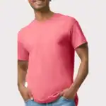 Coral Silk Custom Heavyweight T-Shirt – Gildan 5000 | 100% Cotton Custom Print Tee shown on model
