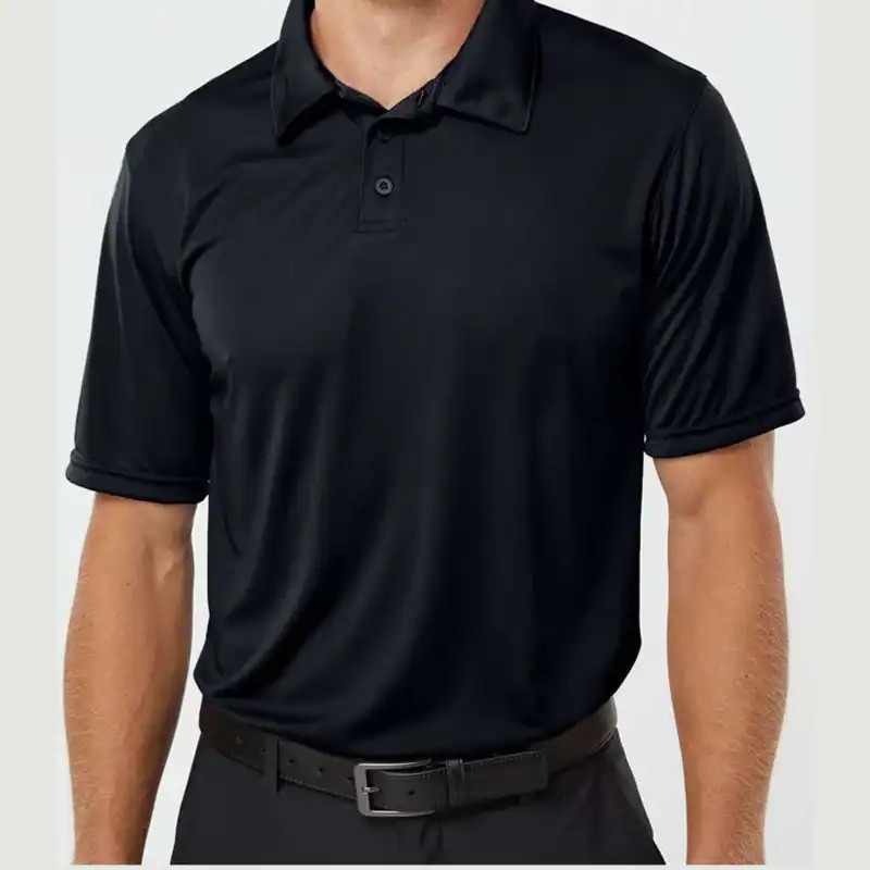 Black Augusta Short Sleeve Polo Shirt - Custom Embroidered Polos for Business and Team Uniforms shown on model