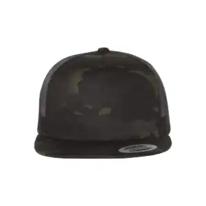 Black Camo/Black Custom Yupoong 6006 Five-Panel Trucker Hat – Flat Bill Snapback