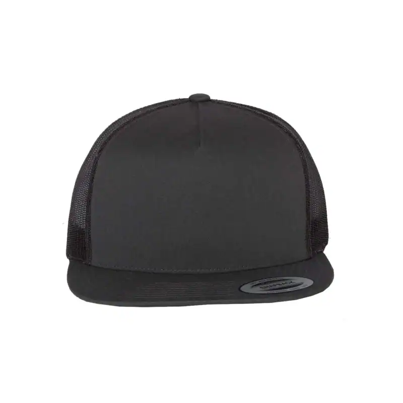 Charcoal Custom Yupoong 6006 Five-Panel Trucker Hat – Flat Bill Snapback