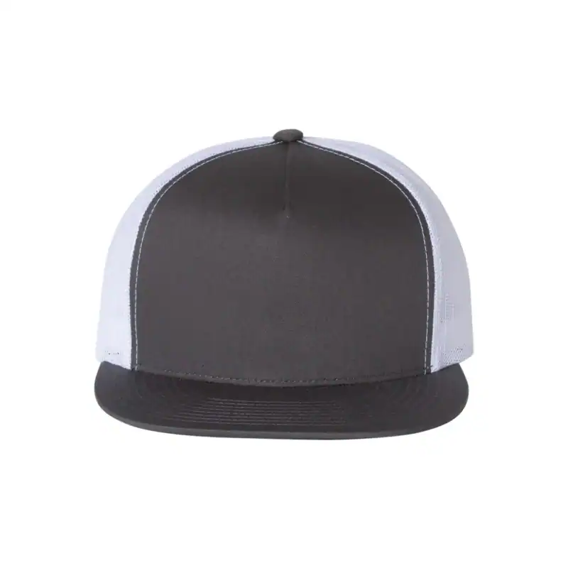 Charcoal/White Custom Yupoong 6006 Five-Panel Trucker Hat – Flat Bill Snapback