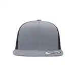 Heather/ Black Custom Yupoong 6006 Five-Panel Trucker Hat – Flat Bill Snapback