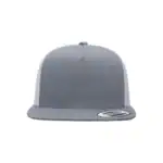 Heather/ White Custom Yupoong 6006 Five-Panel Trucker Hat – Flat Bill Snapback
