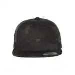 Multicam Black/ Black Custom Yupoong 6006 Five-Panel Trucker Hat – Flat Bill Snapback