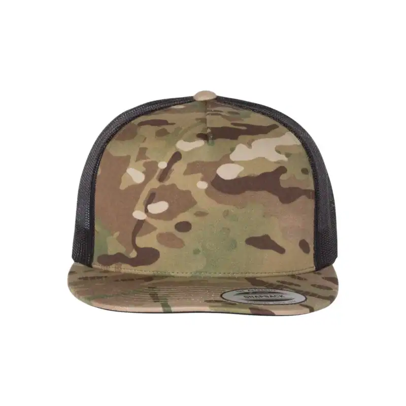 Multicam Green/Black Custom Yupoong 6006 Five-Panel Trucker Hat – Flat Bill Snapback