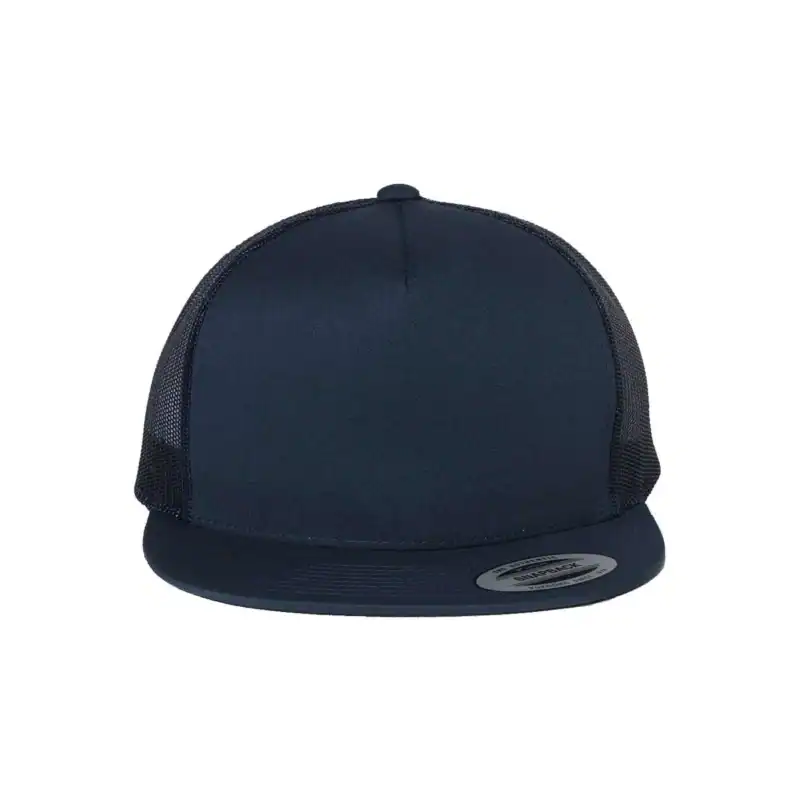 Navy Custom Yupoong 6006 Five-Panel Trucker Hat – Flat Bill Snapback