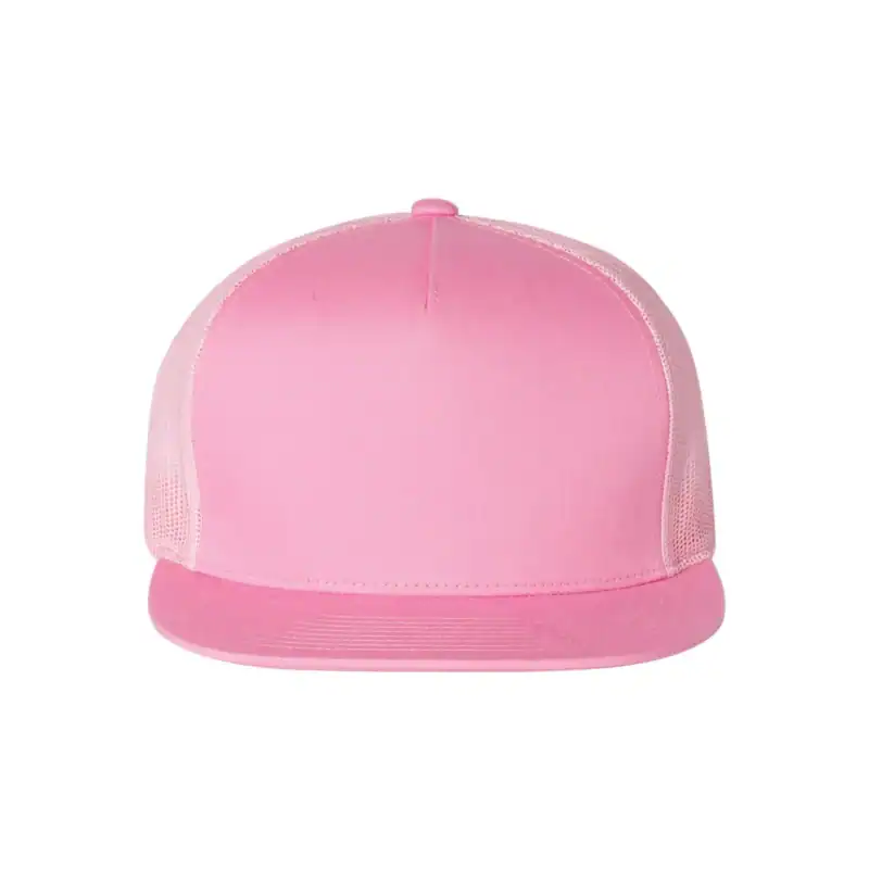 Pink Custom Yupoong 6006 Five-Panel Trucker Hat – Flat Bill Snapback