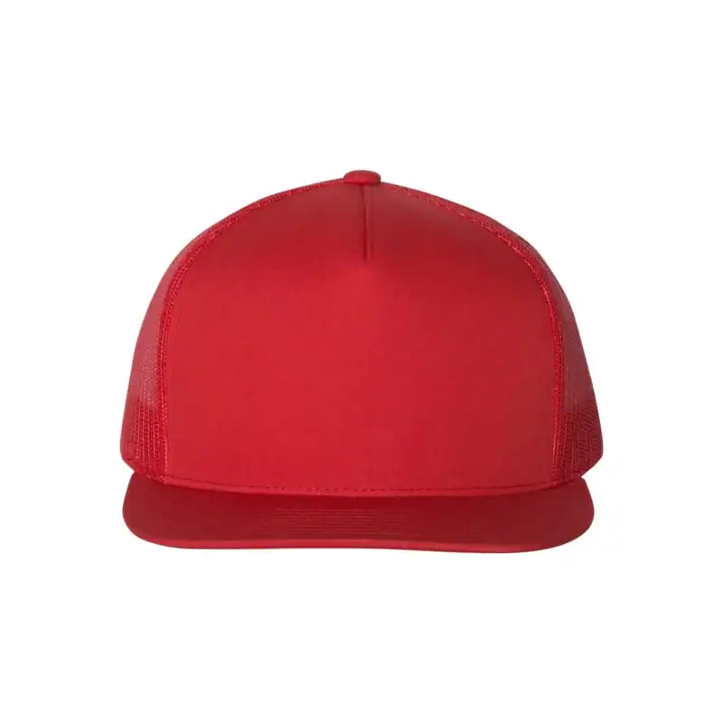 Red Custom Yupoong 6006 Five-Panel Trucker Hat – Flat Bill Snapback