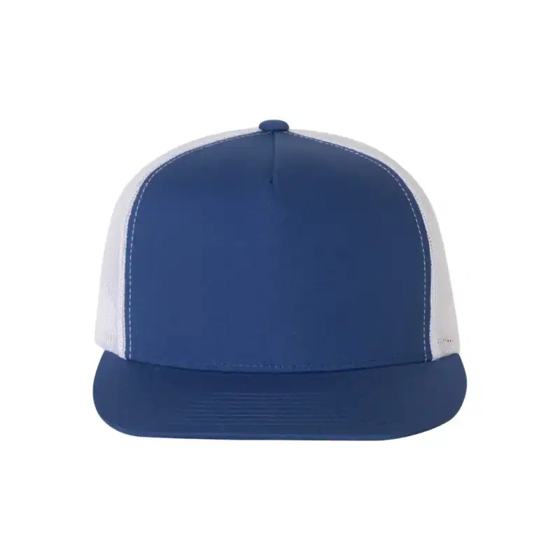 Royal/ White Custom Yupoong 6006 Five-Panel Trucker Hat – Flat Bill Snapback