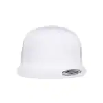 White Custom Yupoong 6006 Five-Panel Trucker Hat – Flat Bill Snapback