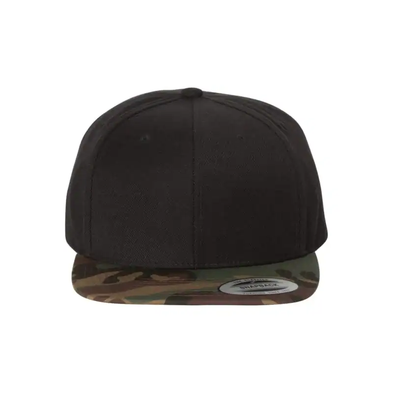 Black/ Camo Custom Flat Bill Snapback Hat – YP Classics 6089M High-Profile Cap