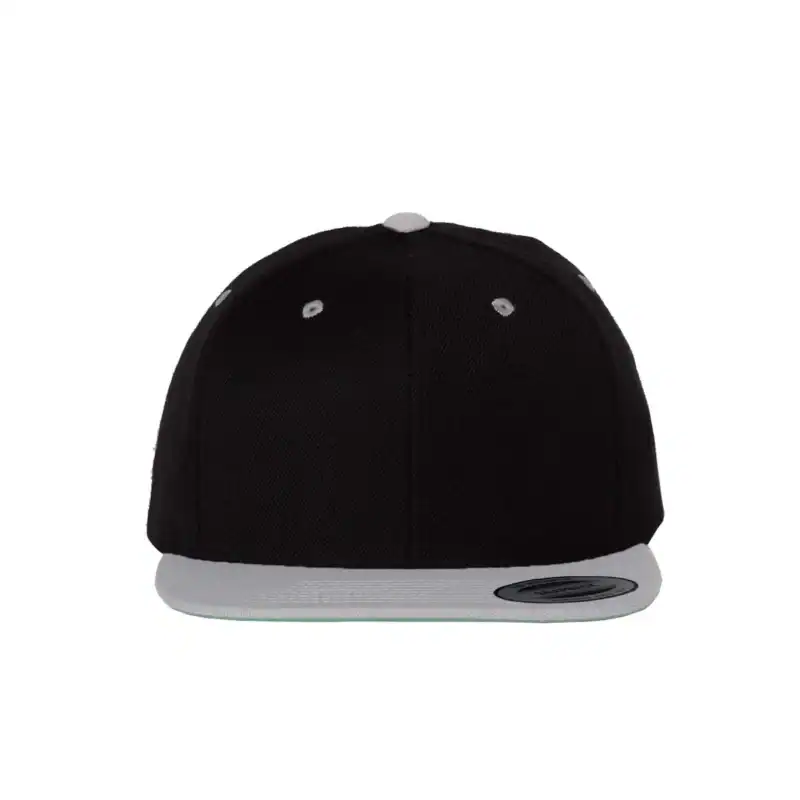 Black/ Silver Custom Flat Bill Snapback Hat – YP Classics 6089M High-Profile Cap