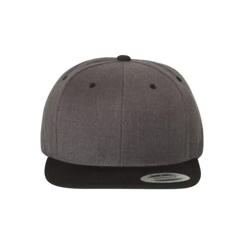 Dark Heather/Black Custom Flat Bill Snapback Hat – YP Classics 6089M High-Profile Cap