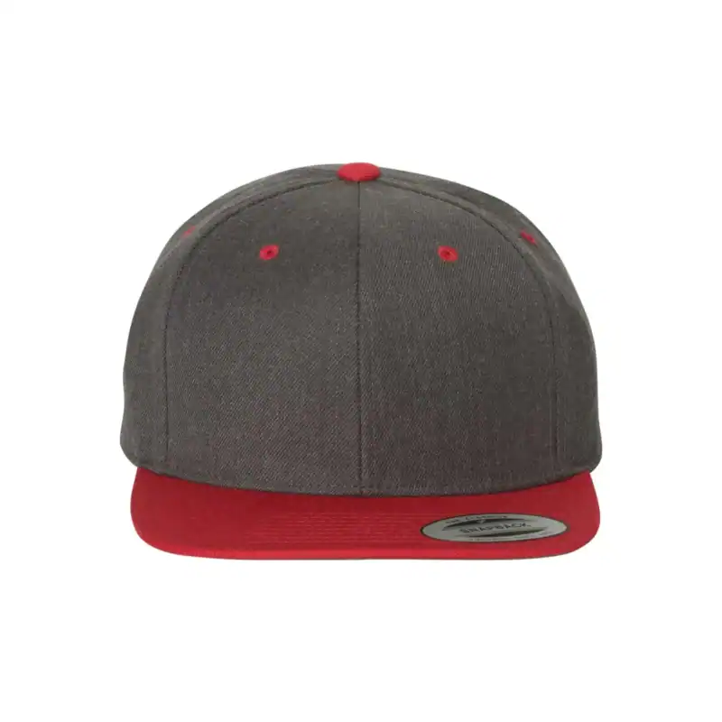 Custom Flat Bill Snapback Hat – YP Classics 6089M High-Profile Cap – Dark Heather/Red Color Image Dark Heather/Red Custom Flat Bill Snapback Hat – YP Classics 6089M High-Profile Cap