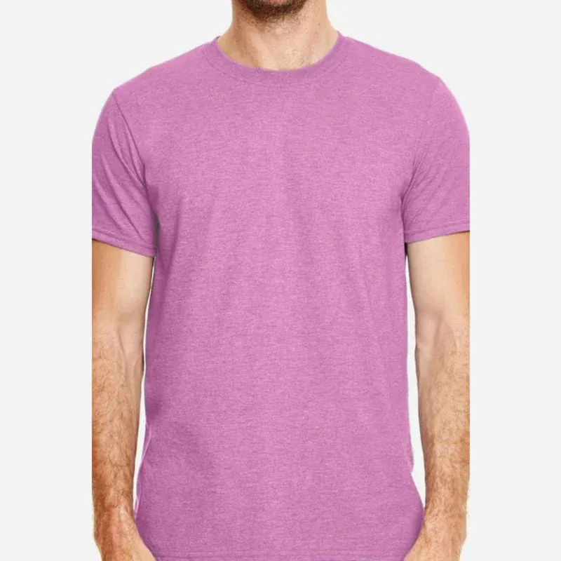 Custom Gildan 64000 T-Shirt – Heather Radiant Orchid – on model – C64000