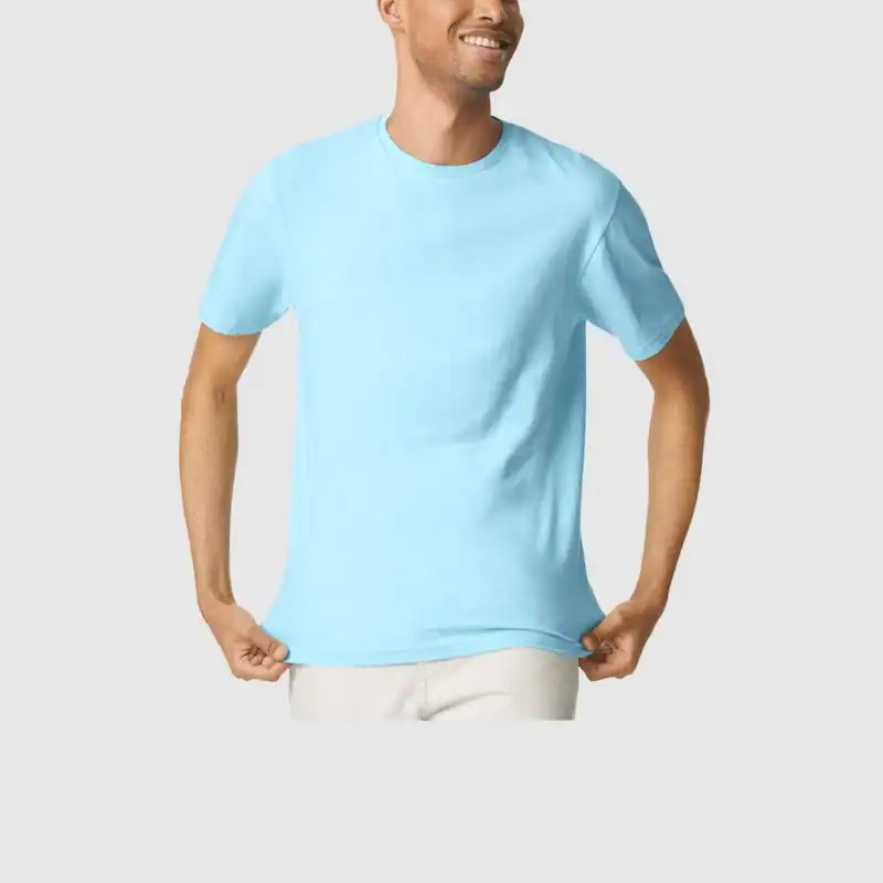 Custom Gildan 64000 T-Shirt – Sky – on model – C64000
