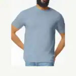 Custom Gildan 64000 T-Shirt – Stone Blue – on model – C64000