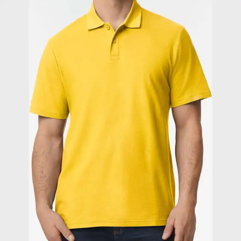 Daisy Custom Embroidered Polo Shirt – Gildan Softstyle® Adult Pique Polo 64800 shown on model
