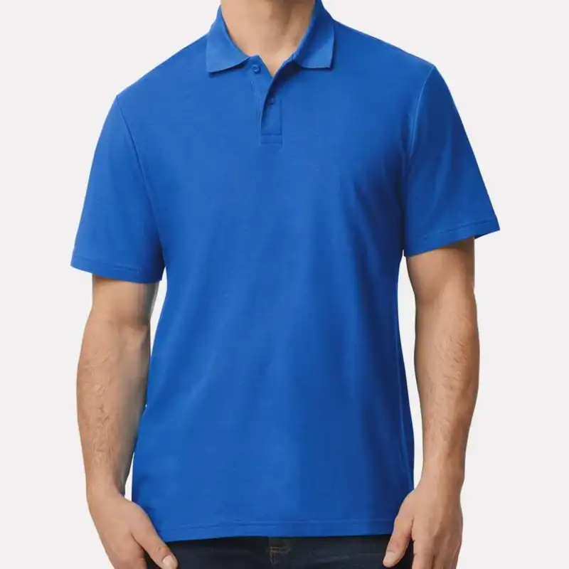 Royal Custom Embroidered Polo Shirt – Gildan Softstyle® Adult Pique Polo 64800 shown on model