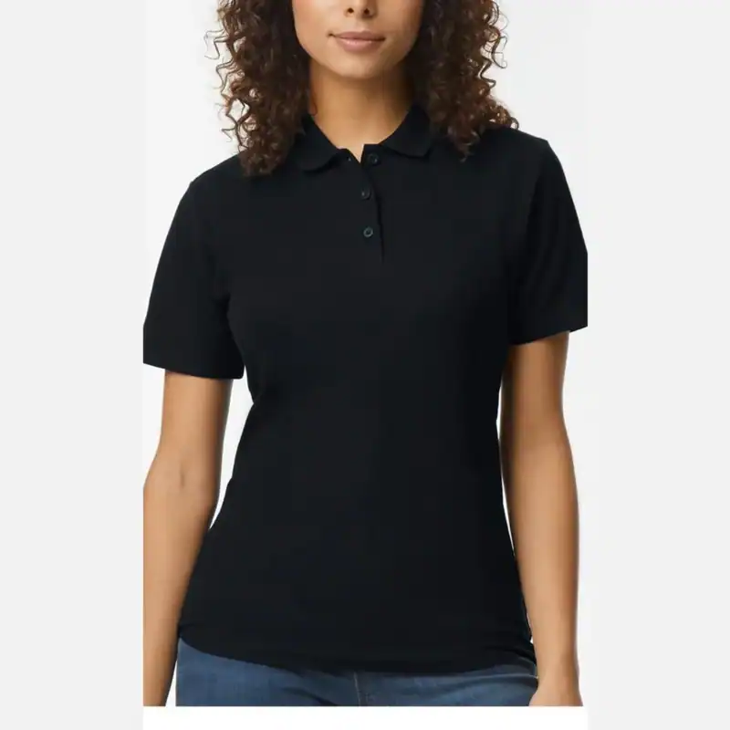 Black Custom Women’s Polo Shirts – Gildan Softstyle® 64800L Ring-Spun Cotton Polo shown on model
