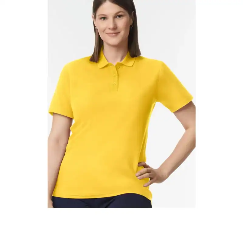 Daisy Custom Women’s Polo Shirts – Gildan Softstyle® 64800L Ring-Spun Cotton Polo shown on model