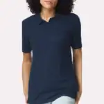 Navy Custom Women’s Polo Shirts – Gildan Softstyle® 64800L Ring-Spun Cotton Polo shown on model