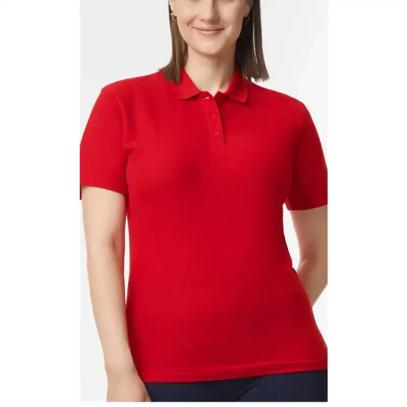 Red Custom Women’s Polo Shirts – Gildan Softstyle® 64800L Ring-Spun Cotton Polo shown on model