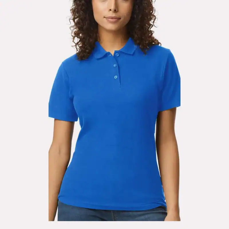 Royal Custom Women’s Polo Shirts – Gildan Softstyle® 64800L Ring-Spun Cotton Polo shown on model