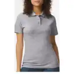 Sport Grey Custom Women’s Polo Shirts – Gildan Softstyle® 64800L Ring-Spun Cotton Polo shown on model