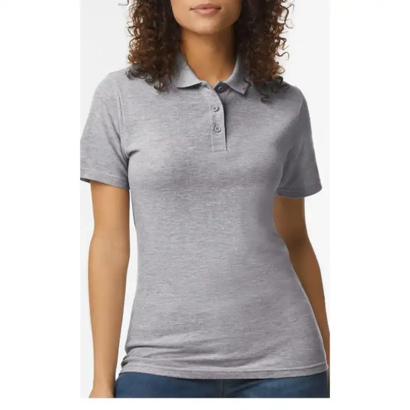 Sport Grey Custom Women’s Polo Shirts – Gildan Softstyle® 64800L Ring-Spun Cotton Polo shown on model