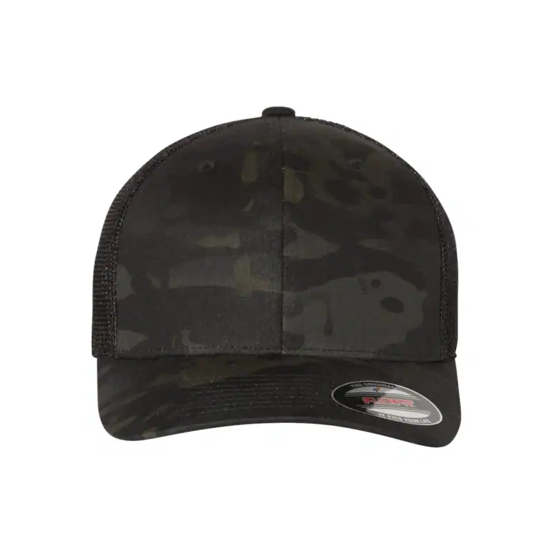 Flexfit 6511 Trucker Fitted Hat – Ultimate Comfort and Style – Black Camo Color Image Black Camo Flexfit 6511 Trucker Fitted Hat – Ultimate Comfort and Style
