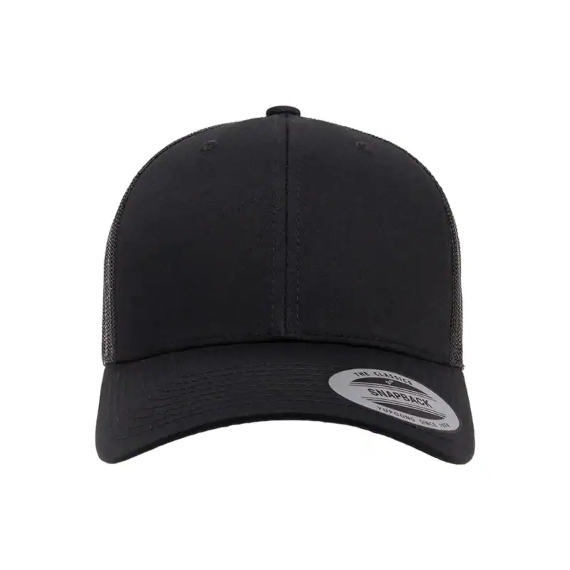 Black Custom Embroidered Snapback Hat – Yupoong Six-Panel Trucker Cap with Logo
