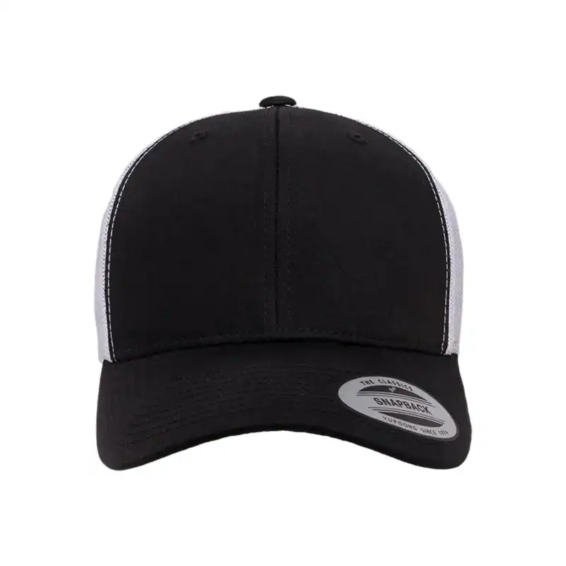 Custom Embroidered Snapback Hat – Yupoong Six-Panel Trucker Cap with Logo – Black/White Color Image Black/White Custom Embroidered Snapback Hat – Yupoong Six-Panel Trucker Cap with Logo