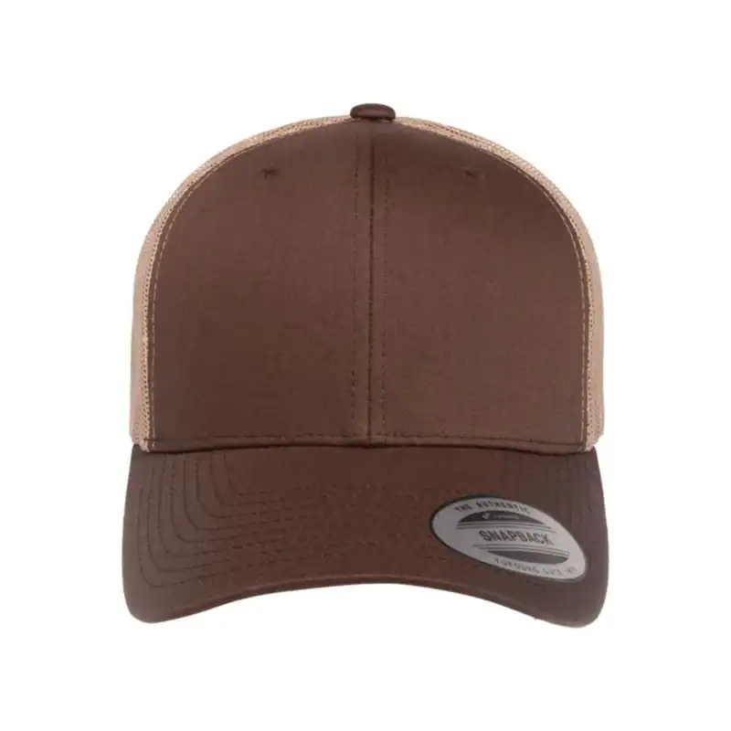 Brown/ Khaki Custom Embroidered Snapback Hat – Yupoong Six-Panel Trucker Cap with Logo