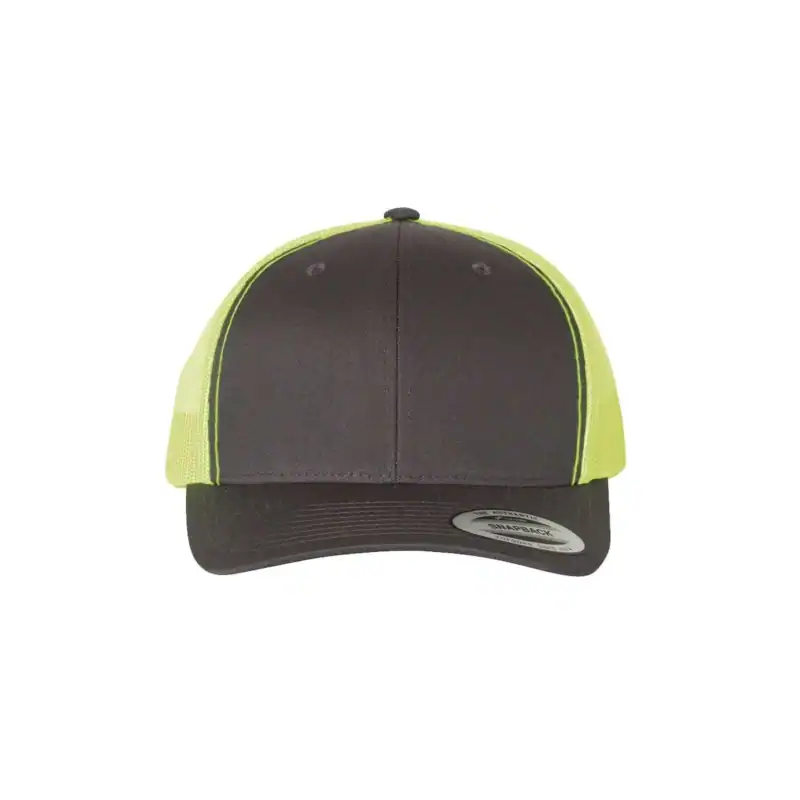 Charcoal/Neon Green Custom Embroidered Snapback Hat – Yupoong Six-Panel Trucker Cap with Logo