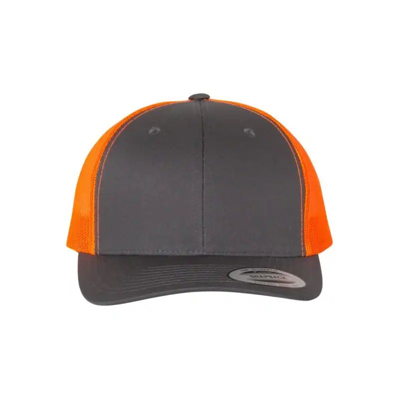 Charcoal/Neon Orange Custom Embroidered Snapback Hat – Yupoong Six-Panel Trucker Cap with Logo