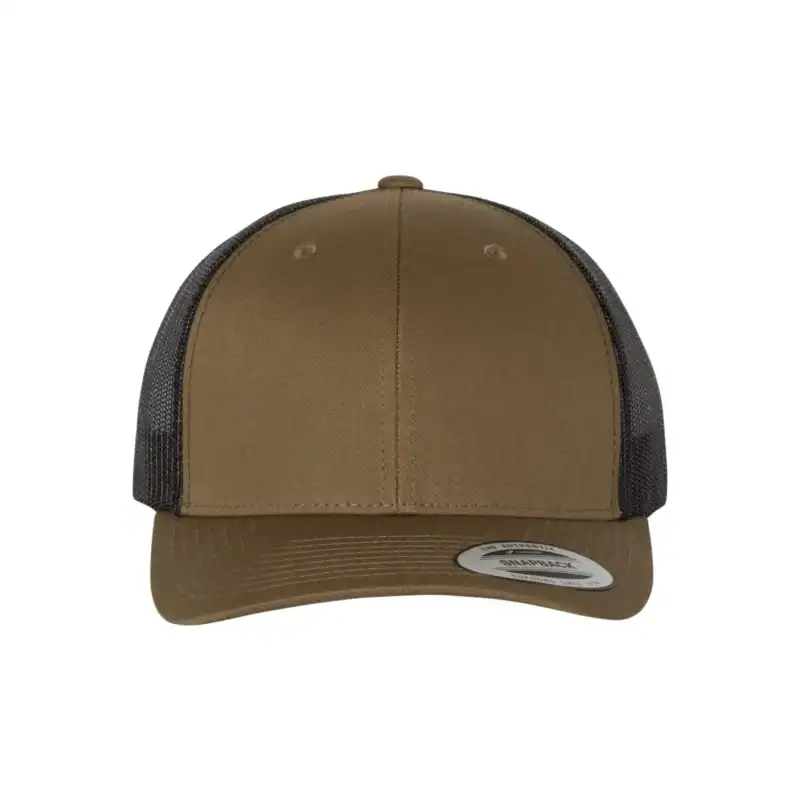 Coyote Brown/ Black Custom Embroidered Snapback Hat – Yupoong Six-Panel Trucker Cap with Logo