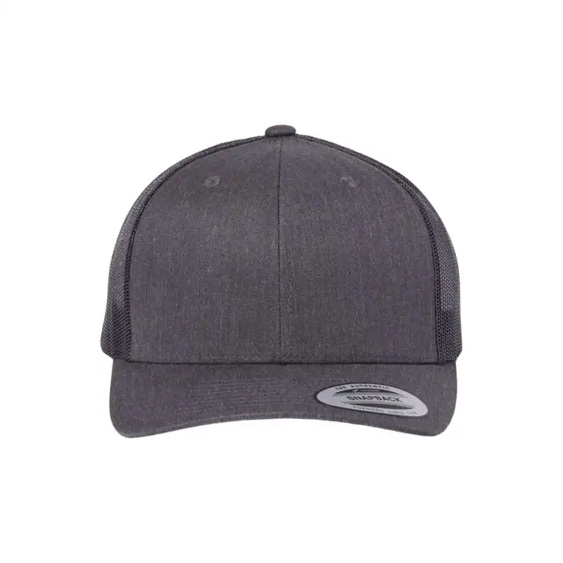 Dark Heather Grey Custom Embroidered Snapback Hat – Yupoong Six-Panel Trucker Cap with Logo