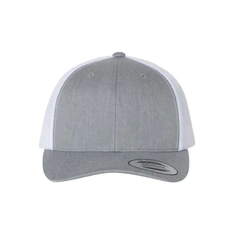 Heather Grey/ White Custom Embroidered Snapback Hat – Yupoong Six-Panel Trucker Cap with Logo