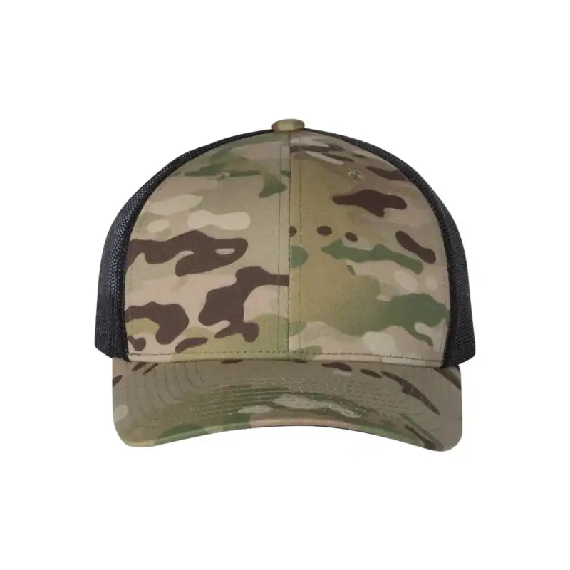 Multicam Green/Black Custom Embroidered Snapback Hat – Yupoong Six-Panel Trucker Cap with Logo