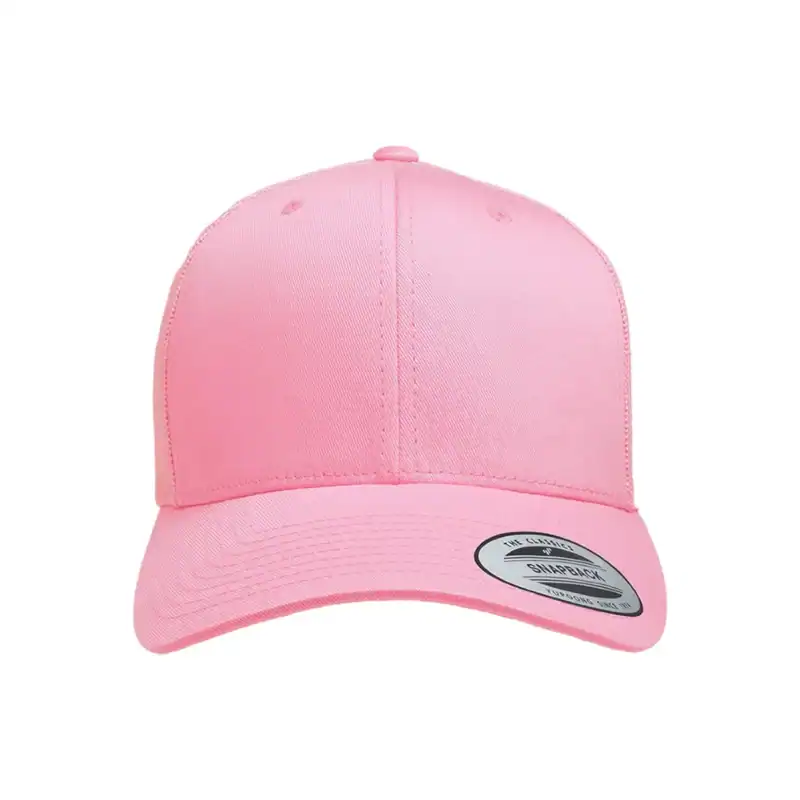 Pink Custom Embroidered Snapback Hat – Yupoong Six-Panel Trucker Cap with Logo