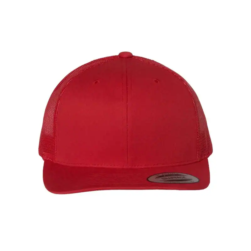 Red Custom Embroidered Snapback Hat – Yupoong Six-Panel Trucker Cap with Logo